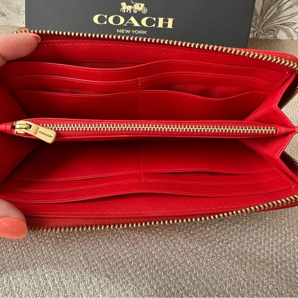 Coach Sport Red and Cocoa Brown Signature Jacquard Zip Accordion Wallet C5731B